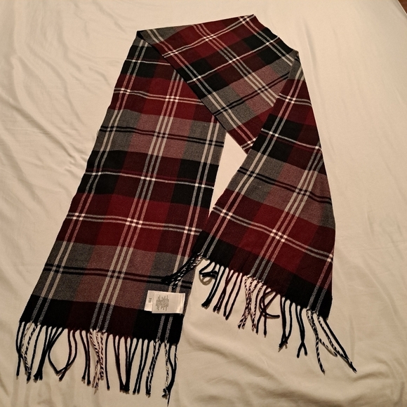 Earth tones plaid fringed scarf unisex - Picture 1 of 3
